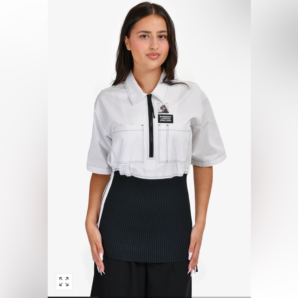 Burberry Short-Sleeve Rib Knit Detail
Cotton Oversized Shirt